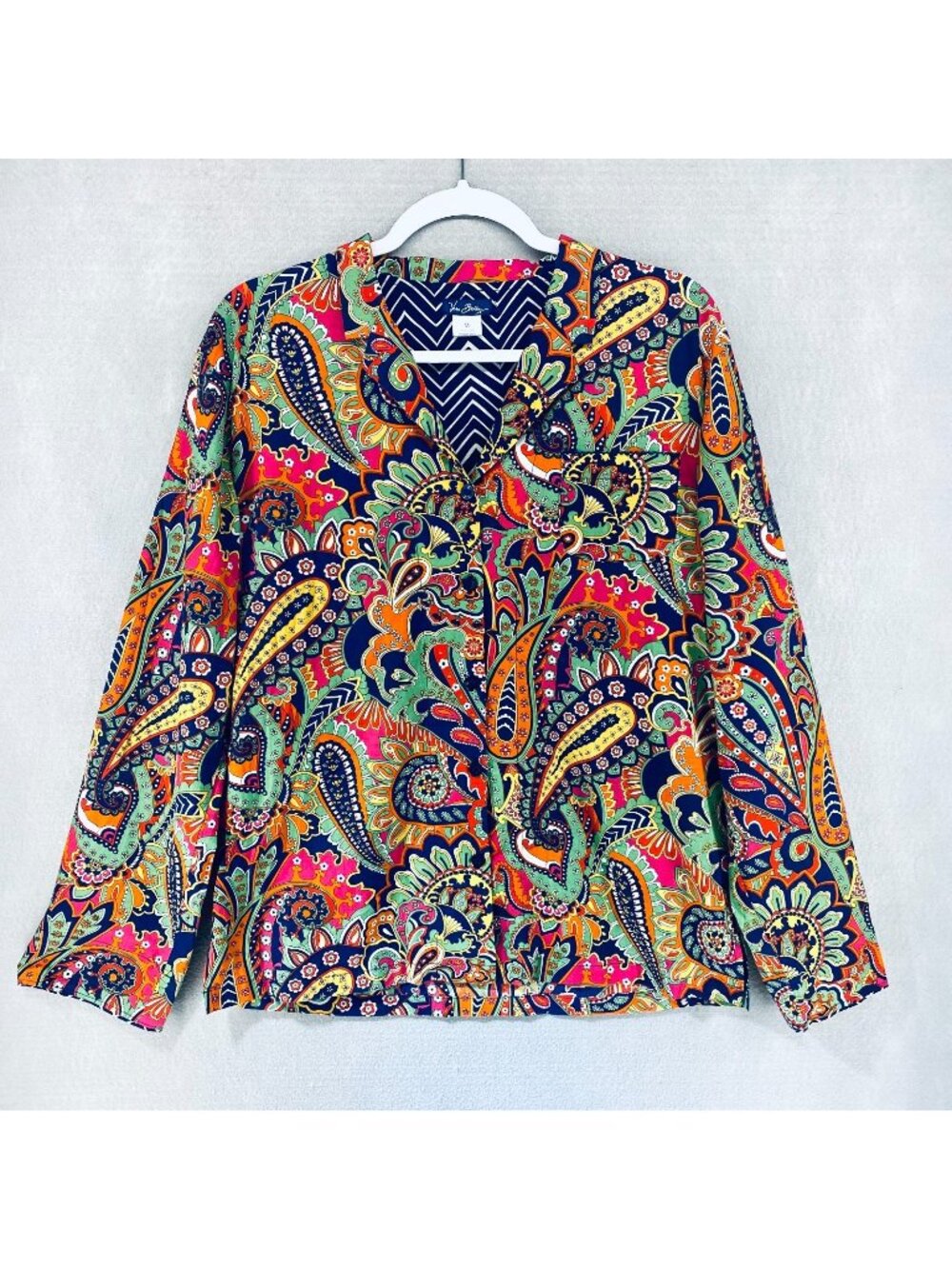 Vera Bradley Top Womens Large Multicolor Cotton Paisley Button Up Blouse Boho